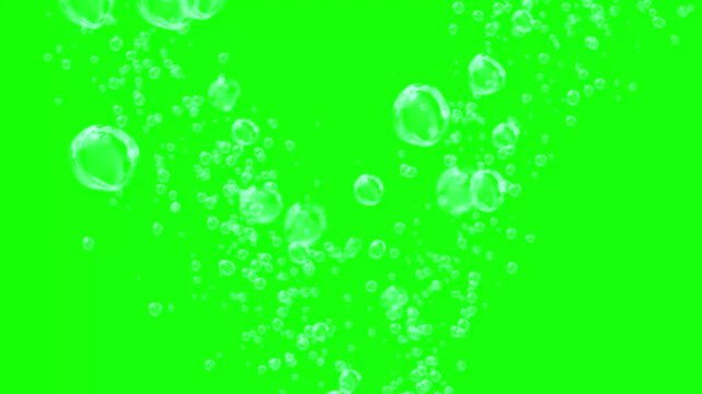 Underwater rising air bubbles video motion on bright green background