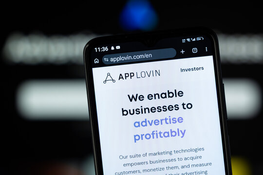 Palo Alto, United States - 02 August 2026: Close-up of AppLovin homepage on a smartphone.