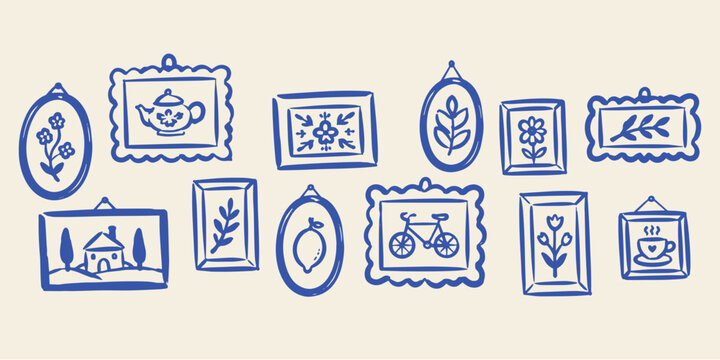 Framed Wall Art Doodle Set Illustration