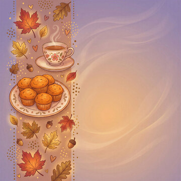 Halloween 2026 cozy autumn tea and pumpkin muffin background