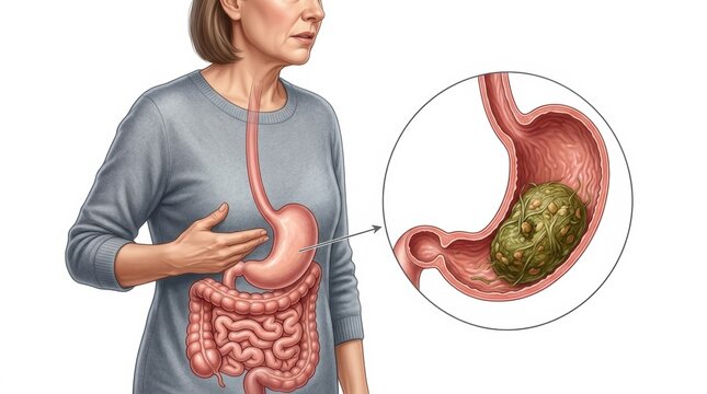 Medical illustration of a woman with a bezoar in her stomach