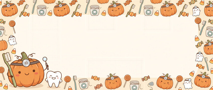 Halloween 2026 pediatric dental care pumpkin and tooth frame