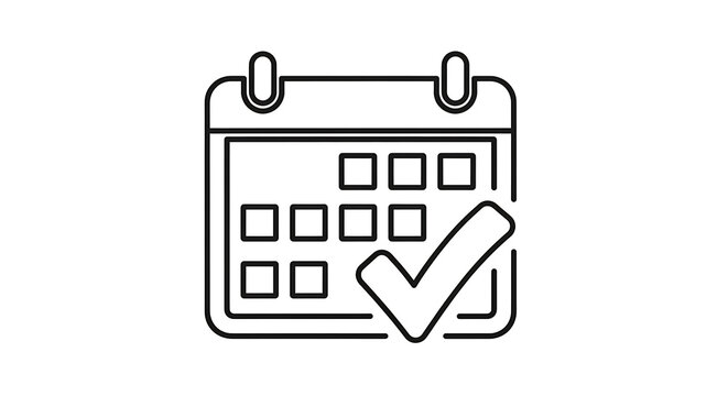 Calendar icon with check mark symbol for task completion and schedule planning.