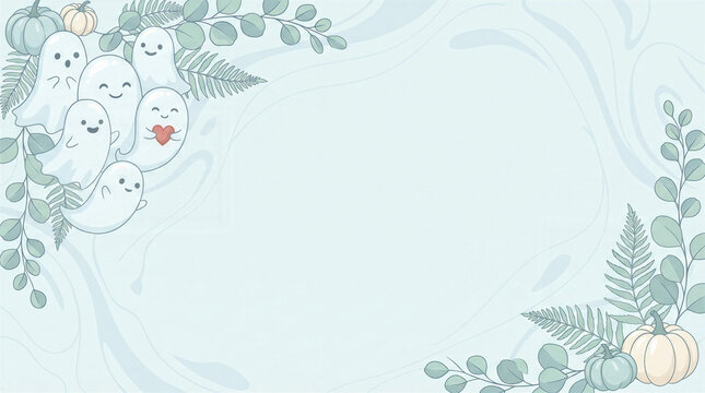 Halloween 2026 cute ghost and pumpkin botanical background