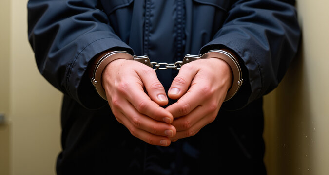 An arrested person in handcuffs