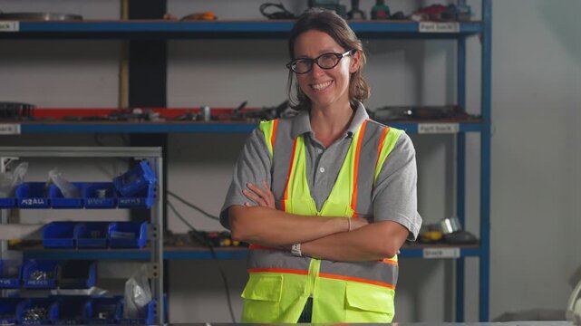 female technician collaborating in a factory. Ensuring precise control and operational safety.