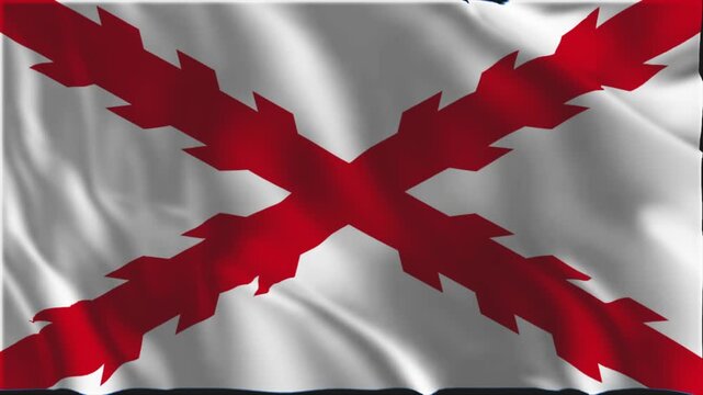 Flag of the Spanish Empire waving slowly in the foreground.