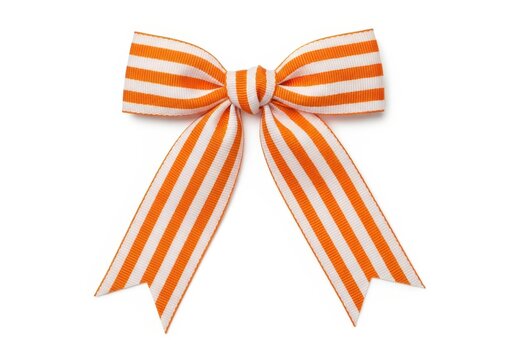 Orange and White Striped Ribbon Bow Isolated on White Background for Gift Decoration and Hair Accessories