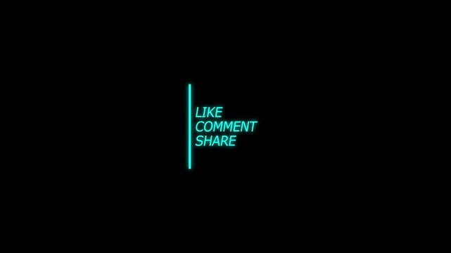 Neon social media call to action overlay: like, comment, share animation