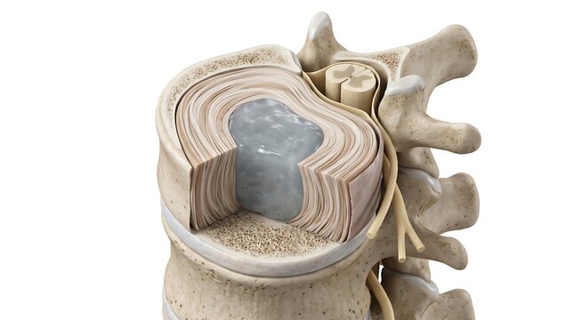 Cross section of human spinal cord showing gray matter white matter central canal nerve roots realistic medical