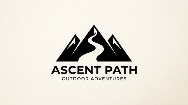 Black mountain logo design with a winding path leading to the peak for outdoor adventure and travel company
