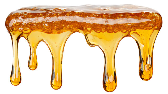 Golden honey drop isolated PNG on transparent background, sweet natural syrup dripping for food and healthy lifestyle concepts