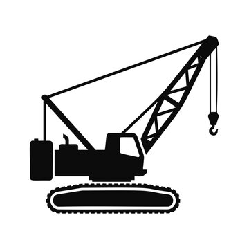 Crawler crane silhouette with lifting hook and tracks for construction and industrial design