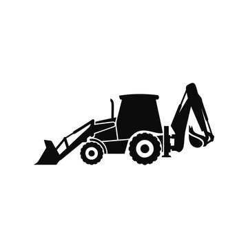 Silhouette of a heavy backhoe loader excavator construction machine on a white background