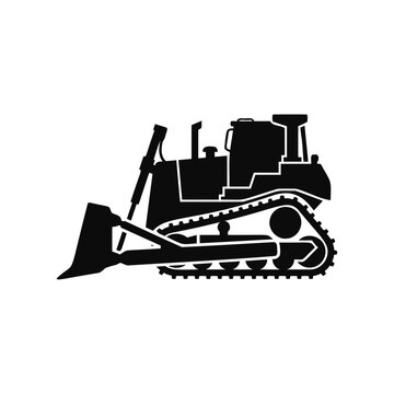 Black silhouette of a bulldozer crawler tractor heavy construction machinery icon
