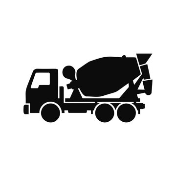 Silhouette of a concrete mixer truck for construction and industrial building projects
