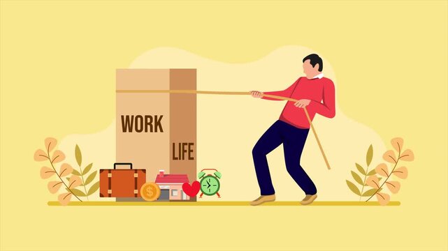Managing workload while enjoying personal time. Work life balance concept. Full length Icon animation illustration. High quality&nbsp;4k&nbsp;footage