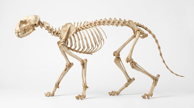 Cat skeleton profile on white background