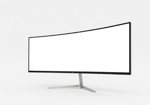 Modern Ultra-Wide Curved Computer Monitor Mockup with Blank White Screen Isolated on White Background
