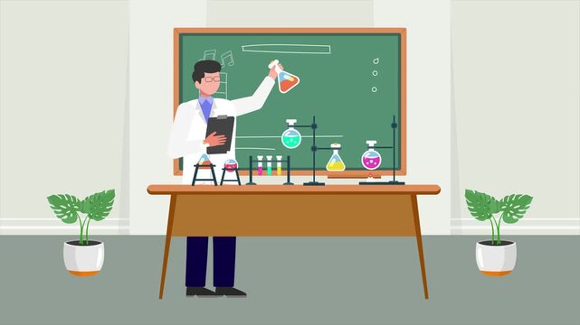 Students are participating in chemistry extracurricular activities. extracurricular activity concept. Full length Icon animation illustration. High quality&nbsp;4k&nbsp;footage