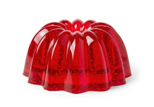 Vibrant Red Gelatin Dessert Isolated on White Background - Delicious Strawberry or Cherry Jelly