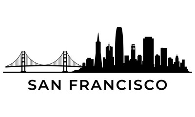 Naklejka premium Minimalist black silhouette illustration of the san francisco city skyline and golden gate bridge on white background