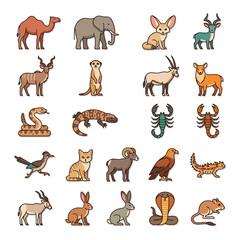 Obraz premium Colorful Illustrated Animals Flat Design Icons.