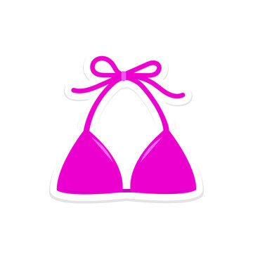 Trendy purple bra sticker, summer fashion elements. Transparent illustration.  Swimwear, apparel, underwear, female accessory, clothes.