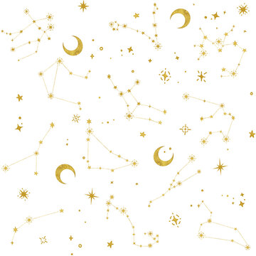 Zodiac constellation and moon seamless pattern	
