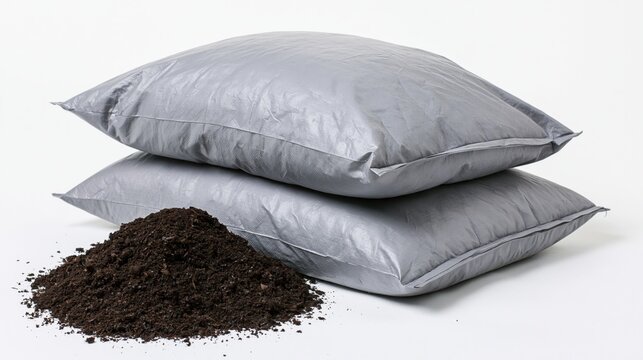 The Soil in Bags and Pile on White Background for Gardening Projects