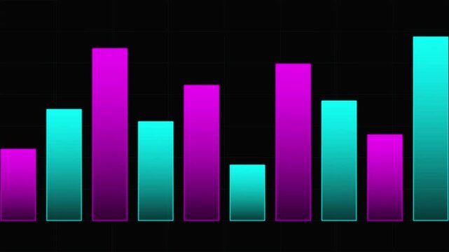 Vibrant neon audio equalizer bars displaying sound frequencies on a black background.