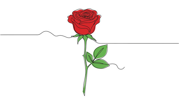 Single rose flower minimalist line art with minimalist continuous botanical