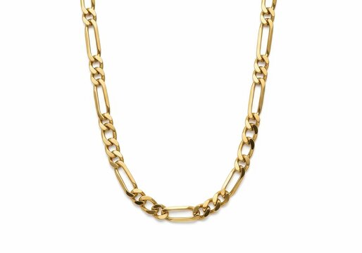 Elegant 14k Yellow Gold Figaro Link Chain Necklace for Men and Women Isolated on White Background