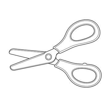 Safety scissors, safety scissors line art, black and white scissors, child safe scissors, rounded tip scissors, school scissors, classroom supplies, educational tools, craft scissors, cutting tool ill