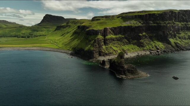 Scottish coast on the Isle of Skye, crystal blue waters