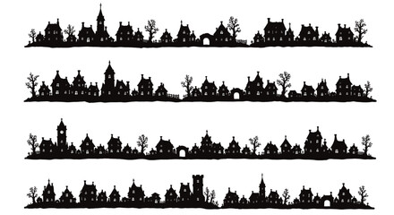 Fototapeta premium Spooky Halloween Village Silhouette Panorama Collection