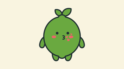 Fototapeta premium Cute lime character mascot blowing a heart kiss.