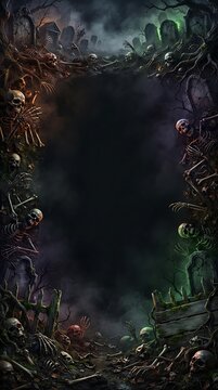 Helloween Frame Skeleton Graveyard Halloween Bor Illustration Night Scene