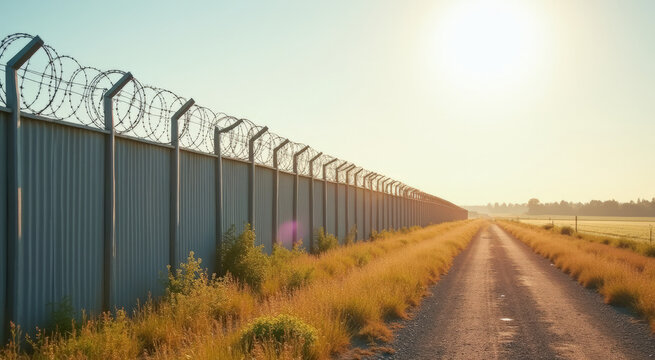 a fence with barbed wire on the border of the states