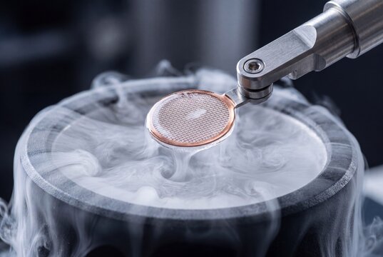 Copper Mesh Sample Lowered Into Liquid Nitrogen for Cryogenic Test