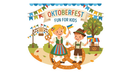 Fototapeta premium Children in Traditional Bavarian Costumes Celebrating Autumn Festival