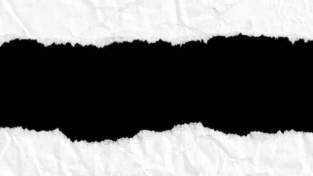 Torn paper opening and closing reveal stop motion animation with rough edges for transition or presentation.