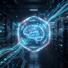 Fototapeta premium AI Brain Cybersecurity Technology with Digital Network Connections