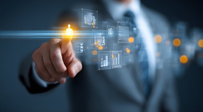 Concept de recrutement num&eacute;rique et de r&eacute;seautage professionnel avec interface de donn&eacute;es holographique