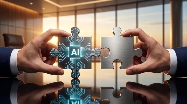 Artificial intelligence puzzle connecting business solutions