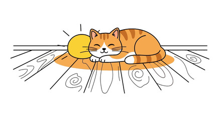 Orange tabby cat sleeping on a patterned rug.