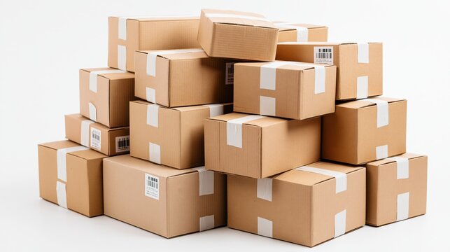 The Stacked Cardboard Boxes in a Busy Warehouse Scene Highlighting Logistics