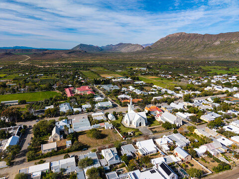 Aerial view of small Karoo town in South Africa, Prince Albert