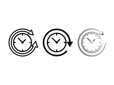 Clock history icon set with back arrow representing rewind or previous time
