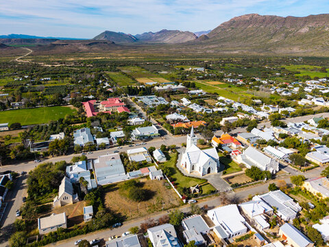 Aerial view of small Karoo town in South Africa, Prince Albert